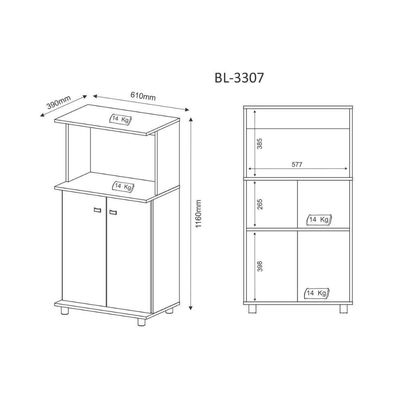 Balcão Multiuso Cozinha Bl-3307 C/ 2 Portas E Nicho P/ Microondas 60cm Branco - Tecno Mobili