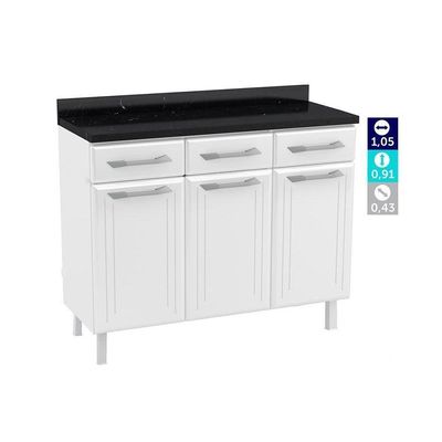 Balcão De Cozinha Topázio 3 Portas E 3 Gavetas C/tampo 105cm Branco/preto - Telasul