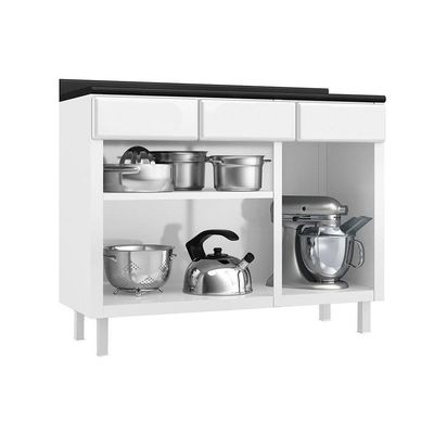 Balcão De Cozinha Topázio 3 Portas E 3 Gavetas C/tampo 105cm Branco/preto - Telasul