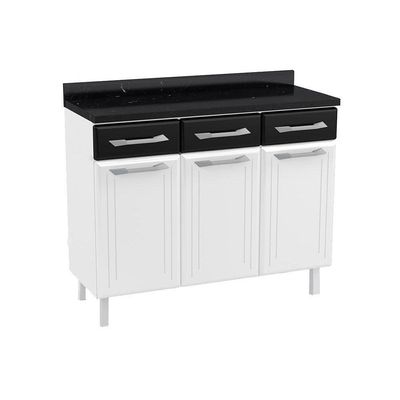 Balcão De Cozinha Topázio 3 Portas E 3 Gavetas C/tampo 105cm Branco/preto - Telasul