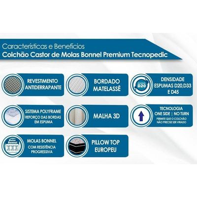 Colchão Casal Molas Bonnel Premium Tecnopedic Euro Pillow (138x188x30) - Castor