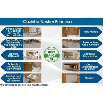Balcão De Cozinha Princesa 1 Porta E 1 Gaveta C/ Tampo 80cm Freijo/grafite - Nesher
