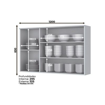 Armário Aéreo P/ Cozinha Americana 3 Portas 120cm Branco - Henn