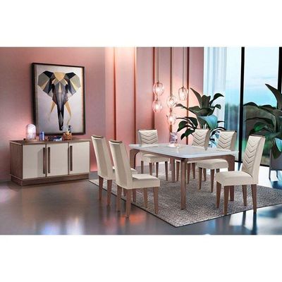 Mesa De Sala Jantar Londrina + Tampo Madeirado Vidro 180x90cm Imbuia - Rufato