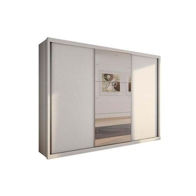 Guarda Roupa Casal 3 Portas De Correr E 6 Gavetas C/ Espelho Paradizzo Gold Branco - Novo Horizonte