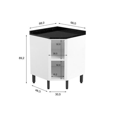 Balcão De Cozinha Canto Oblo Evidence 7115 1 Porta C/tampo 68cm Branco - Bertolini
