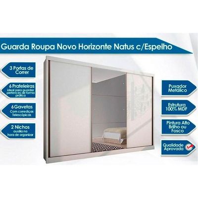Guarda Roupa Casal 3 Portas De Correr E 8 Gavetas 1 Espelho