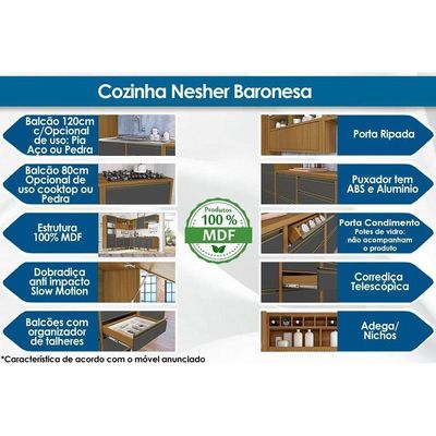 Armário Aéreo P/ Cozinha Baronesa 1 Porta C/ Adega 120cm Freijó - Nesher