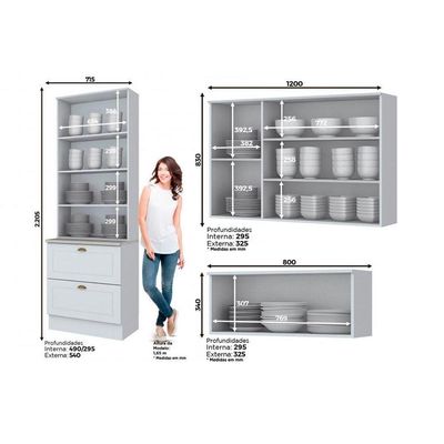 Cozinha Compacta Americana 3 Peças (2 Armários + 1 Paneleiro) Cpt11 Branco - Henn