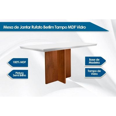Mesa De Sala Jantar Berlim + Tampo Madeirado Vidro Reto 120x80cm Imbuia/off White - Rufato