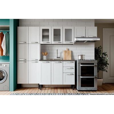Kit De Cozinha Modulada 4 Peças Múltipla (2 Armários + 1 Balcão + 1 Paneleiro) C4p76 Branco