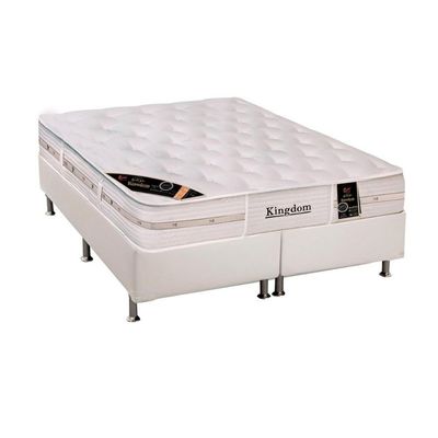 Cama Box King: Colchão Molas Ensacadas Castor Pocket Kingdom Aloe Vera + Base White(193X203)