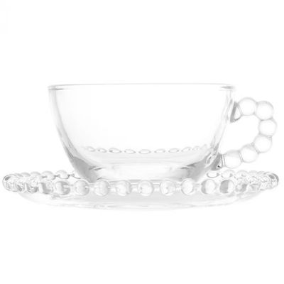 Conjunto com 4 Xícaras e Pires para Chá Wolff Pearl em Cristal - 180 ml Transparente