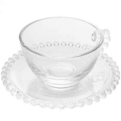 Conjunto com 4 Xícaras e Pires para Chá Wolff Pearl em Cristal - 180 ml Transparente