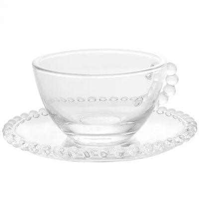 Conjunto com 4 Xícaras e Pires para Chá Wolff Pearl em Cristal - 180 ml Transparente