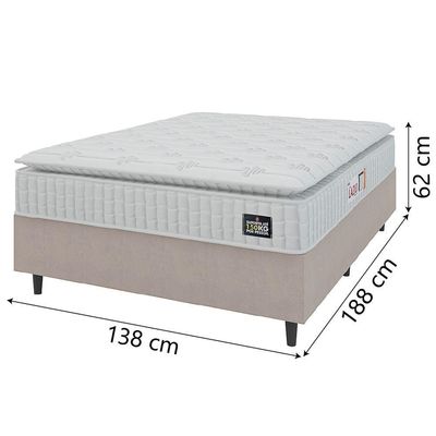 Cama Box Casal Colchão Espuma D45 Lazio Pillow Top 138x188x62cm Suede Branco/bege Hellen