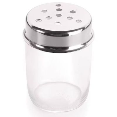 Porta Orégano ou Queijo Forma em Vidro e Aço Inox Inox e Transparente