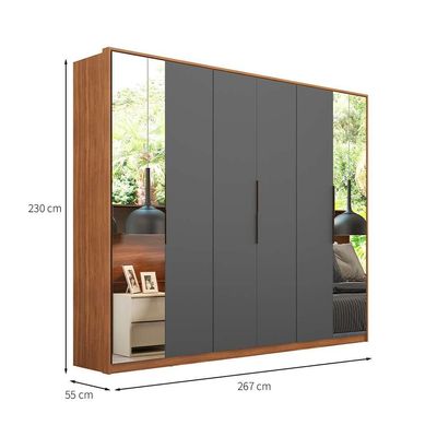 Guarda-Roupa Casal com 2 Espelhos Atrice 6 PT 6 GV Amêndola e Grafito