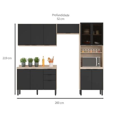 Cozinha Compacta Firenze I 11 PT 2 GV Avena e Grafito