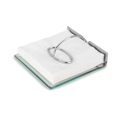 Porta-guardanapo Forma Slim 2719/E em Inox e Vidro - 19 cm Inox e Transparente