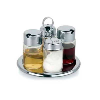 Galheteiro Redondo Forma 2106/P em Vidro e Aço Inox - 5 Peças n/a