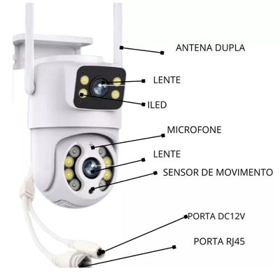 Câmera IP Wi-fi Lentes Dupla Externa Prova D'água Infravermelho HD 1080P