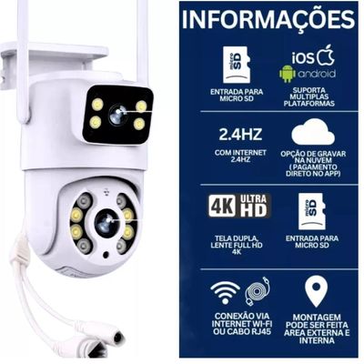 Câmera IP Wi-fi Lentes Dupla Externa Prova D'água Infravermelho HD 1080P