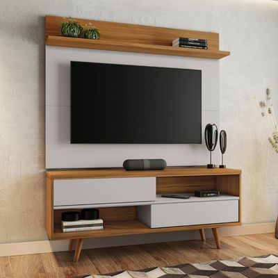 Bancada Retrô Com Painel Para Tv De Até 50 Polegadas Notável Off White / Freijó Trend Preto