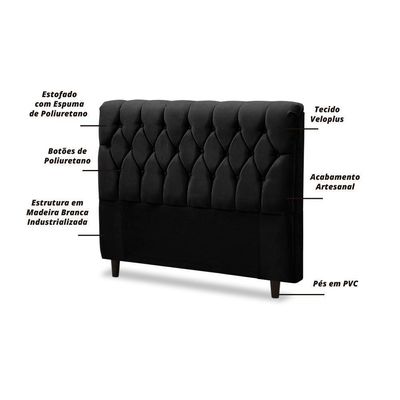 Cabeceira Cama Box Istambul Casal 145cmx126cm Suede Preto Preto