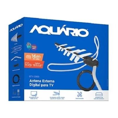 Antena Tv Externa Digital Aquário DTV-3000 VHF UHF FM HDTV