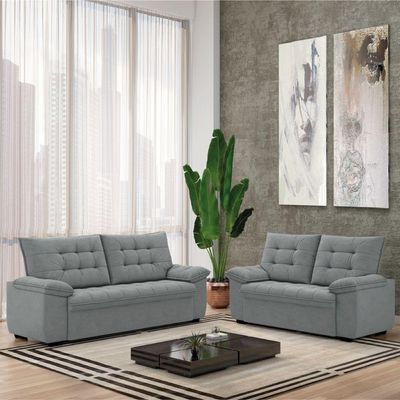 Conjunto De Sofá 2 E 3 Lugares Bertioga Veludo Cinza Luizzi