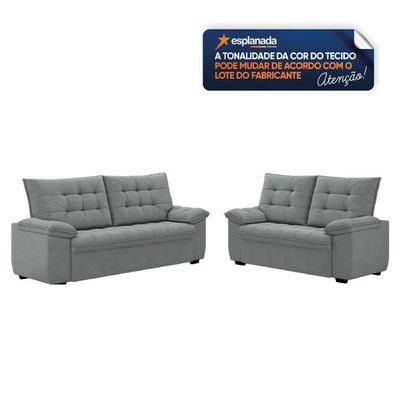 Conjunto De Sofá 2 E 3 Lugares Bertioga Veludo Cinza Luizzi