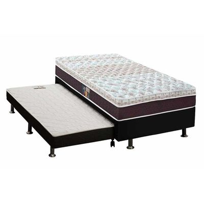 Cama Box C/auxiliar Solteiro: Colchão Castor Pocket Class Híbrido + Base Crc Courano Black(88x188)
