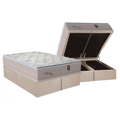 Cama Box Baú Queen: Colchão Molas Ensacadas Orthoflex Masterpocket Pleasure + Base Clean(158X198)