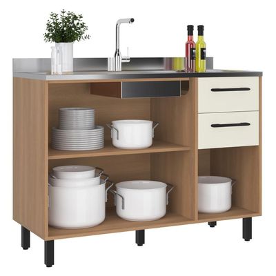 Balcão De Cozinha Gabinete Pia 120cm 3 Portas E 2 Gavetas Havana Multimóveis Cr20310 Rovere/champanhe