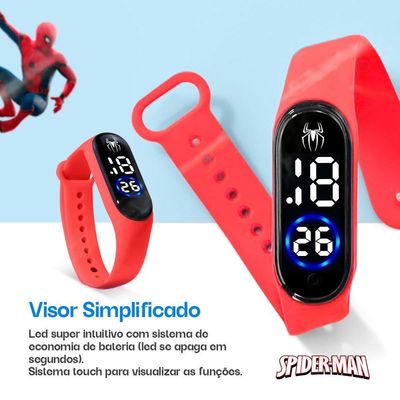 Relogio Digital Bracelete Infantil Homem Aranha Pulseira Ajustavel Vermelho Qualidade Premium Heroi