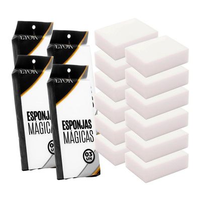 Kit 12 Esponja Mágica Melamina Bucha Limpeza Tira Mancha Limpa Tudo Multiuso Lyor