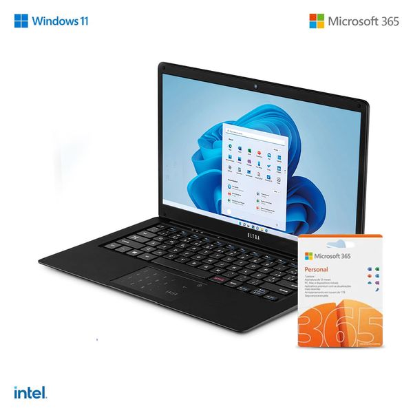 Notebook Ultra, com Windows 11 Home - Intel Celeron 4GB 120GB SSD 14,1 Pol. HD, Preto + Microsoft 365 Personal + 1TB na Nuvem - UB235 UB235