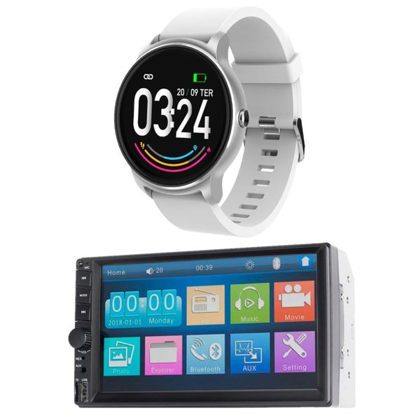 Combo Tech - Multimídia Evolve Com Espelhamento iOS Android 7 pol e Relógio Smartwatch Viena Prata Android/iOS - ES385K ES385K