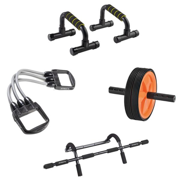 Combo Fit - Expansor Fitness, Barra de Exercícios Suporta até 150Kg, Apoio Para Flexão e Roda para Abdominal Atrio - ES243K ES243K Combo Fit - Expansor Fitness, Barra de Exercícios Suporta até 150Kg, Apoio Para Flexão e Roda para Abdominal Atrio - ES243K ES243K