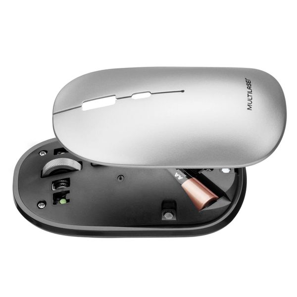 Mouse Sem Fio Bt+2.4Ghz 1600dpi Cinza Pilha Inclusa Multilaser - MO332 MO332