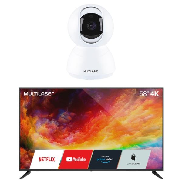 Compre Tela 58 Polegadas 4k Uhd Smart Com Wifi Integrado e Ganhe Câmera Robô Inteligente Full HD Wi-Fi Multilaser Liv - TL0391K TL0391K