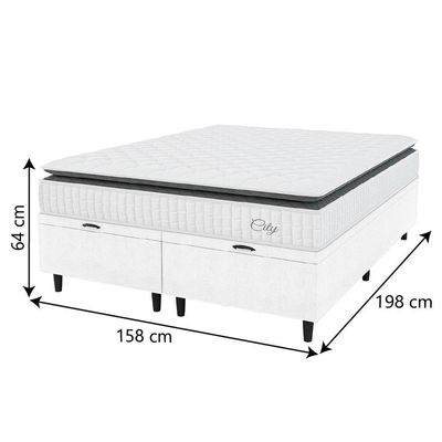 Cama Box Colchão Baú Casal Queen Molas Ensacadas City Pillow Top 158x198x64cm Linho Branco / Preto Hellen Branco/pre