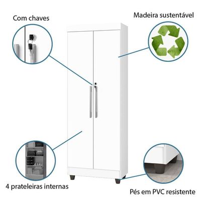Armário Multiuso Lavanderia Com Chave 2 Portas 1,80m Texas Branco J&A Branco