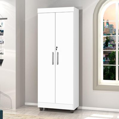 Armário Multiuso Lavanderia Com Chave 2 Portas 1,80m Texas Branco J&A Branco