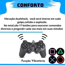 Combo 2 Controles Joystick Manete Ps2 Ps1 Plug And Play Dualshock Preto Com Fio