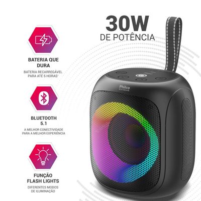 Speaker Philco PBS30 Flash Lights Bluetooth V5.1 30W Bivolt