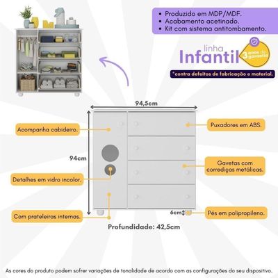 Cômoda Infantil 1 Porta E 4 Gavetas Picolé Multimóveis Bb2895 Branco Branco