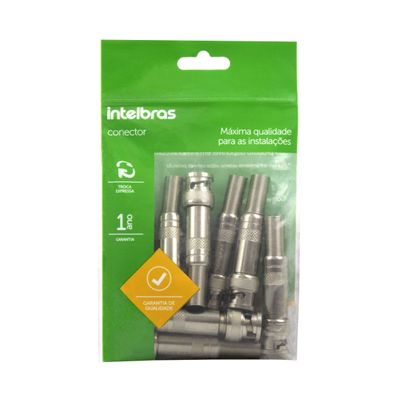 Kit 10 Conectores Intelbras Conex 1000 Bnc Macho Com Mola e Parafuso Para Camera De Segurança
