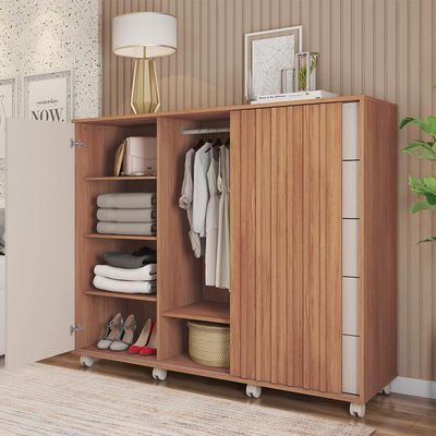 Cômoda Grande 2 Portas 5 Gavetas  Marrom Pegasus Caemmun